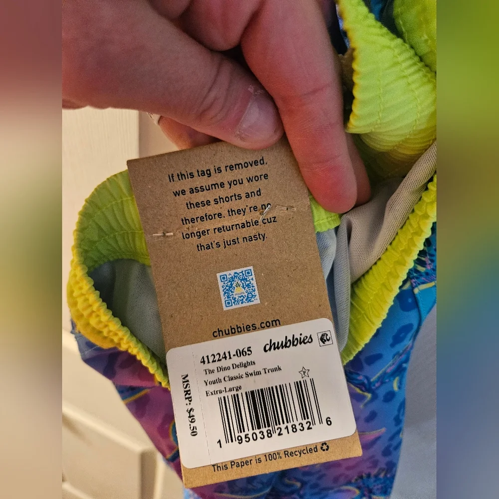 Chubbies Boys' Swim Trunks: THE DINO DELIGHTS: NEW WITH TAGS: SIZE XL (18/20)
